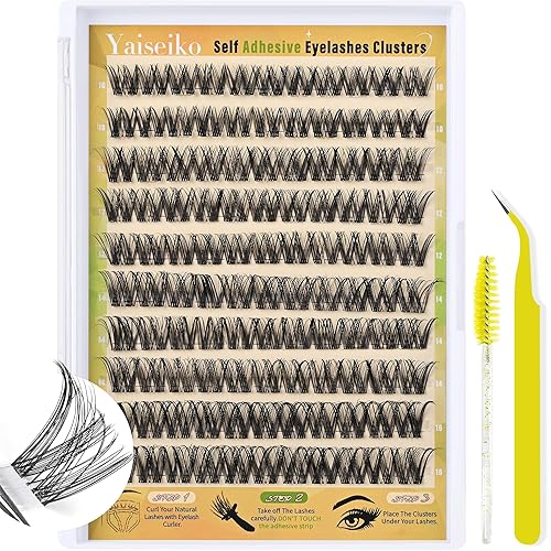 Pestañas autoadhesivas en racimo de extensiones de pestañas naturales con pinzas, no necesita pegamento, pestañas individuales de 0.394-0.630 in,