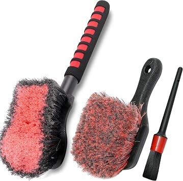 TAKAVU Car Tire Brush Set, 17.5 Car Wash Brush, Soft Bristle Tire Brush & Detailing Brush Cleans Dirty Tires & Releases Dirt and Road Grime