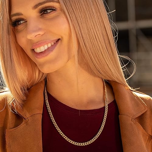 Miniatura 3 de LIFETIME JEWELRY Miami Curb - Collar de cadena de eslabones cubanos de corte cuadrado, chapado en oro de 24 quilates (0.197in y 0.374in), Chapado en