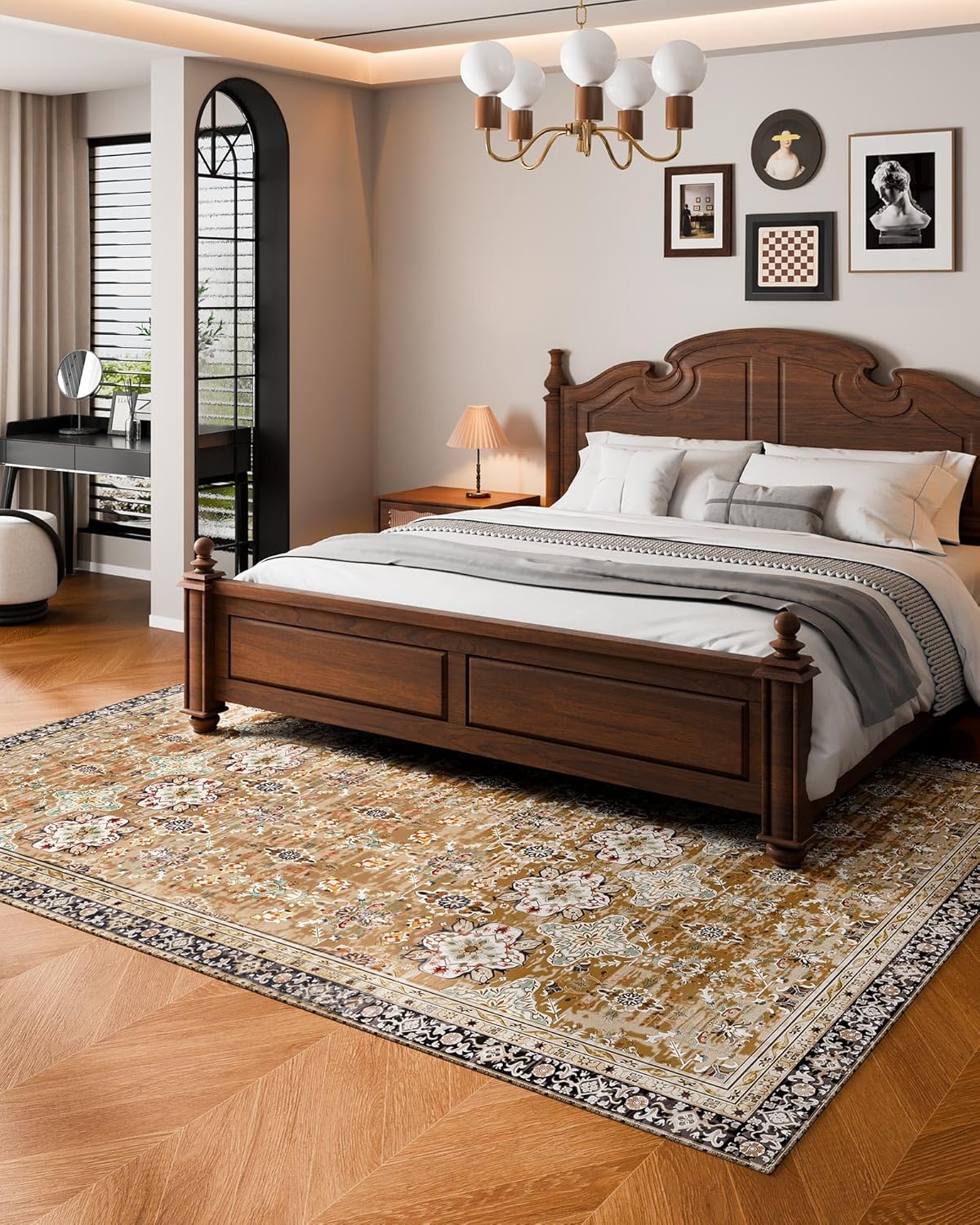 VEVOR 8 x 10 Area Rug, Washable Rug Non-Slip and Tear-Resistant Soft Carpet Pet & Child Friendly, Vintage Area Rugs Indoor Mat for Bedroom Living Room Kids Room Office Brown Green