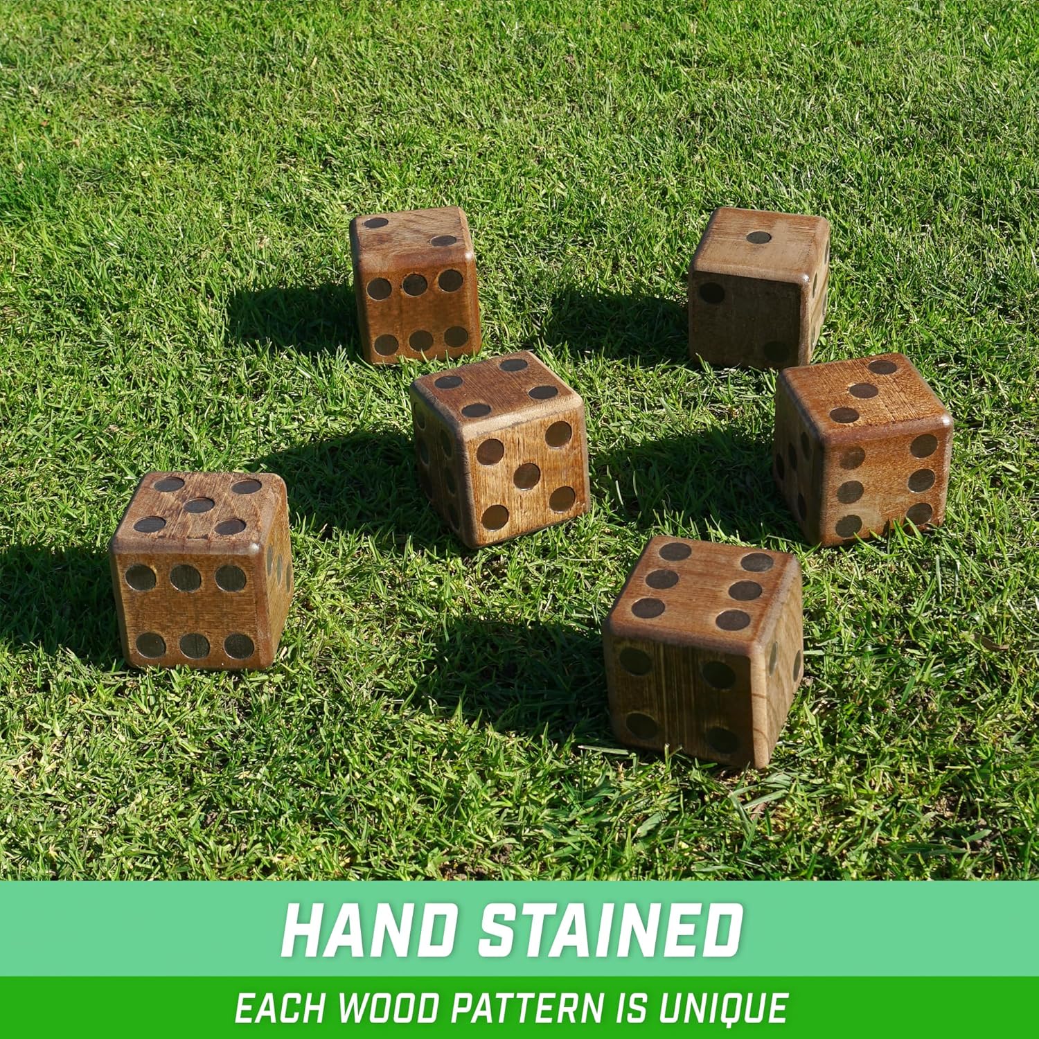 GoSports Giant Wooden Playing Dice Set with Rollzee and Farkle Scoreboard - Includes 6 Dice, Dry-Erase Scoreboard and Canvas Tote Bag - Choose 2.5 Inch or 3.5 Inch Dice)