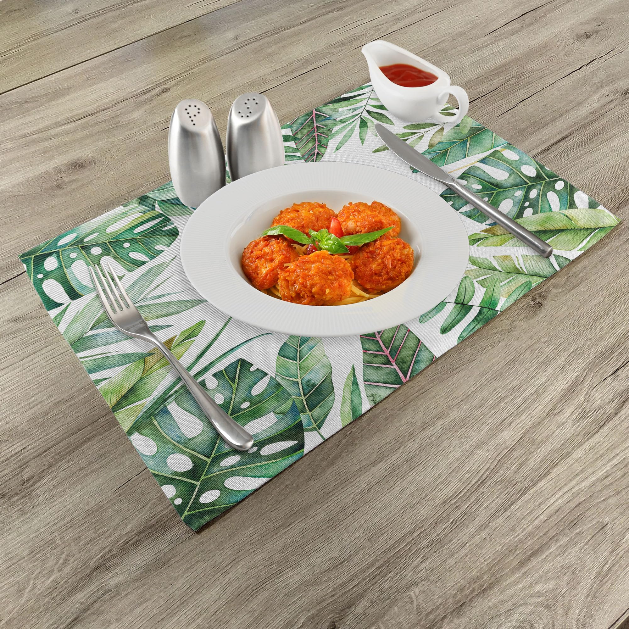 Image secondaire de ABAKUHAUS Plante Lot de Sets de Table en 8 pièces, Jungle Photo Themed, Tissu Lavable pour Salle à Manger et Cuisine, 30 cm x 45