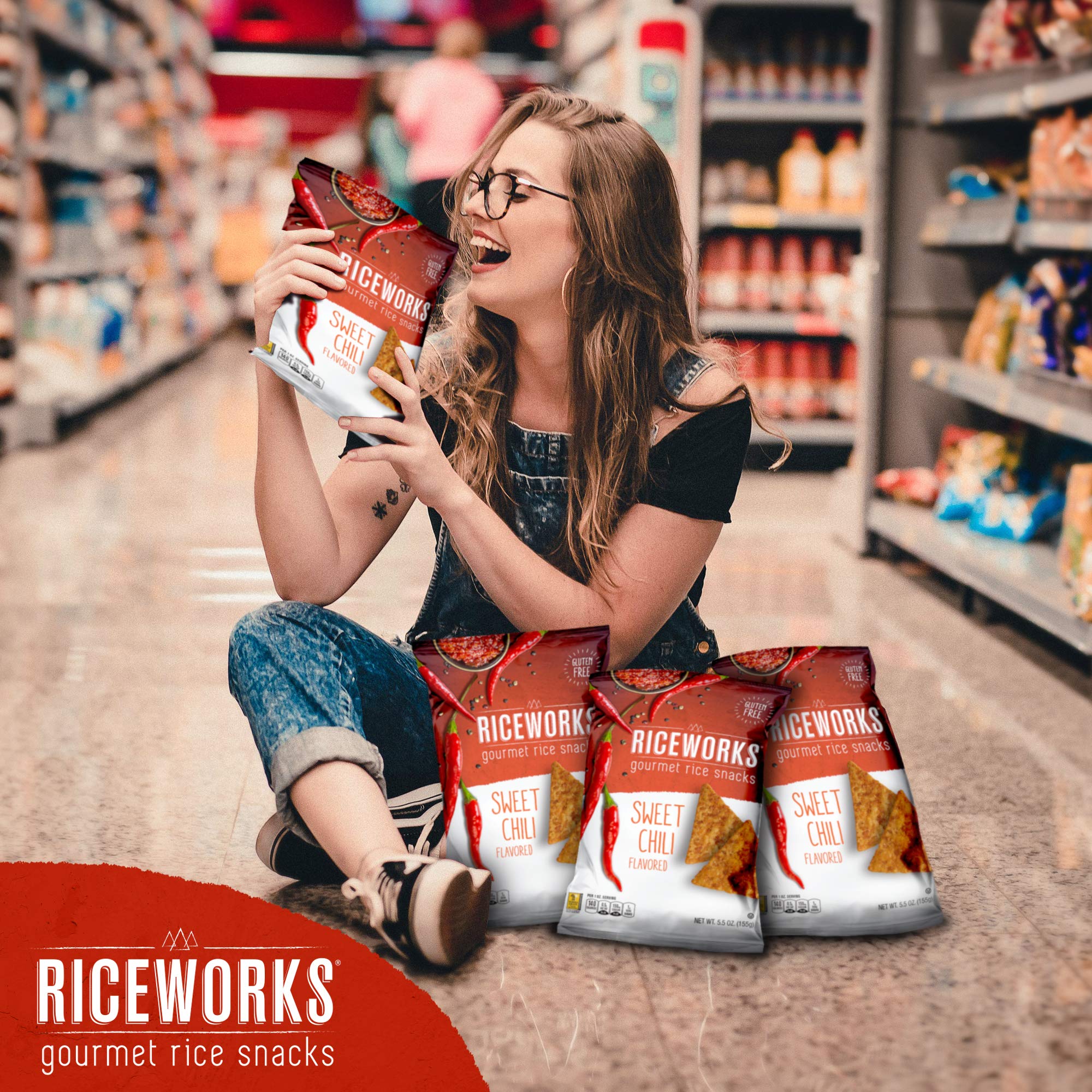 Riceworks, Krakersy bezglutenowe - krakersy ryżowe dla smakoszy - słodkie chilli, 156 g, opakowanie 6 szt