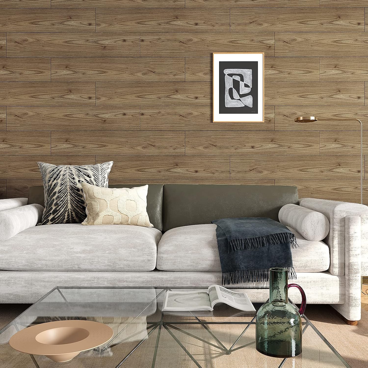 VEELIKE 6''x36'' Brown Oak Wood Vinyl Flooring Planks Peel and Stick Floor Tile Bathroom Waterproof Wood Look Vinyl Floor Tiles Brown Stick on Tile for Living Room Bedroom Kitchen