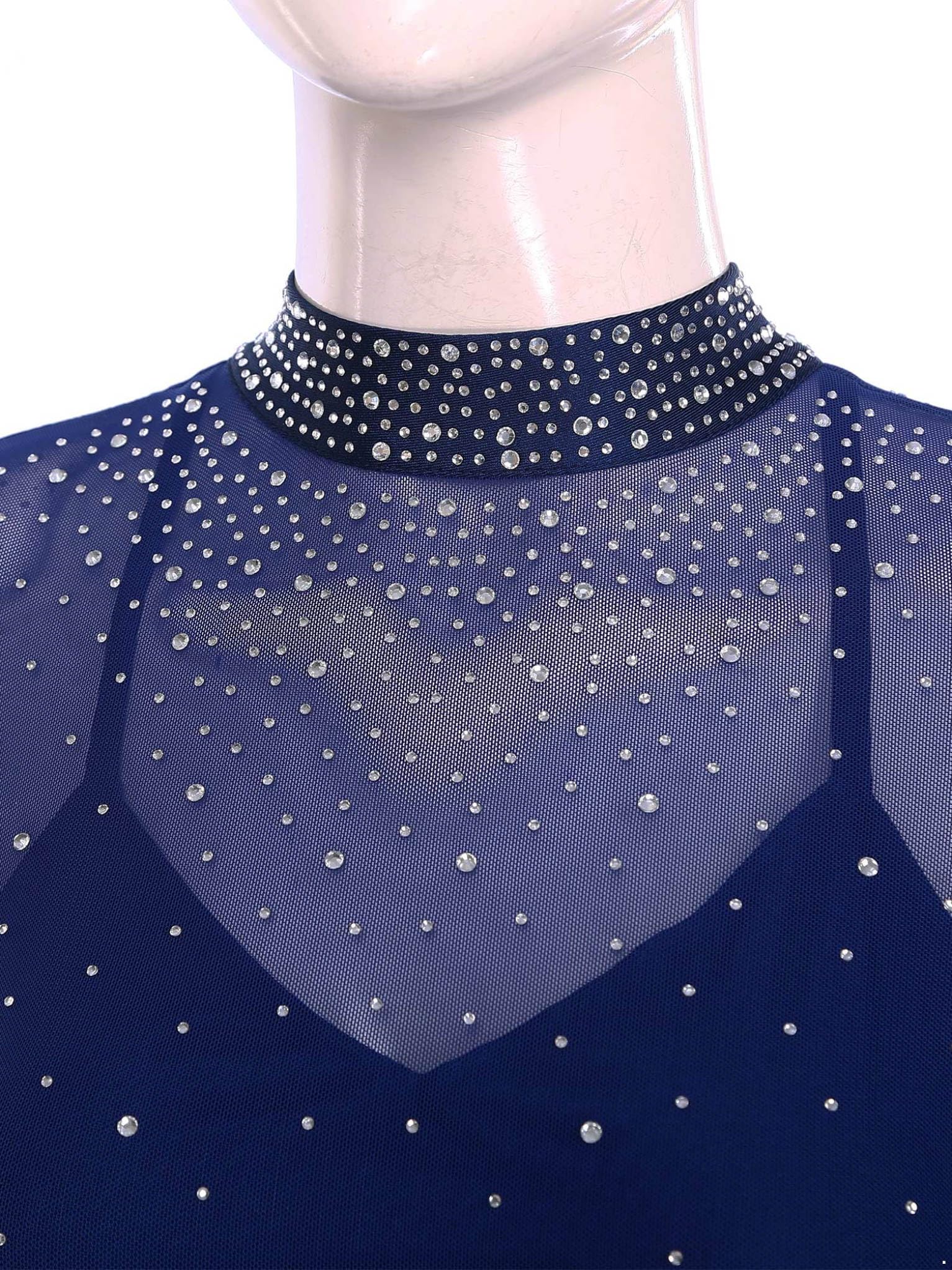 Donna Body da Danza Classica Moderna Senza Schienale con Strass Abito da Ginnastica Pattinaggio Artistico Bodysuit da Balletto Leotard Dancewear