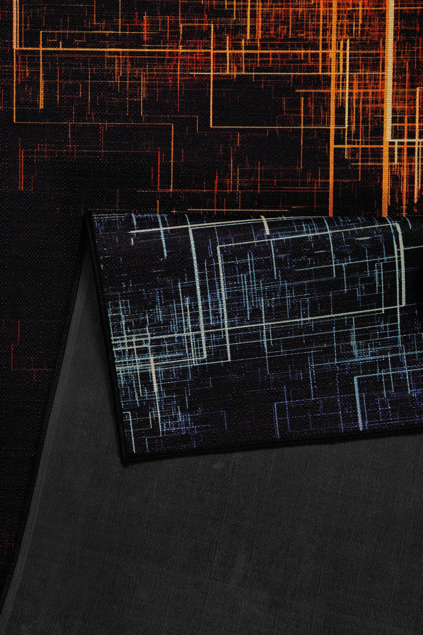 WECONhome Tkany dywan dla graczy, futurystyczny design, antypoślizgowy, idealny do Twojego pokoju gamingowego – Quantum Warp (110 x 160 cm, czarny)