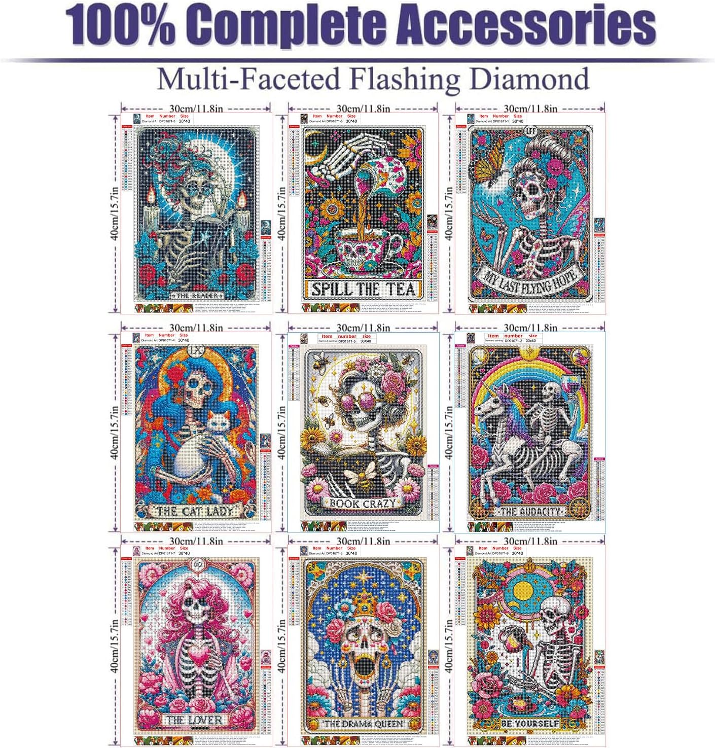 GOUOYANA Skull Diamond Art Kits for Adults - 9pcs, Tarot Card Diamond Painting for Beginners, DIY Full Rhinestone 5D Gothic Diamond Painting Kits (Gemstone Craft), Home Wall Decoration (12x16 inch)