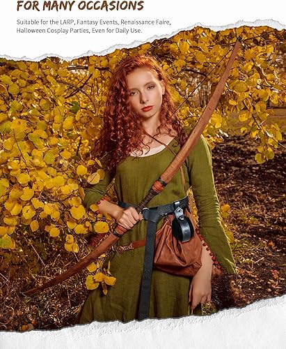 Miniatura 6 de Cinturón medieval vikingo medieval de piel sintética, cinturón de cuero renacentista, bolsa medieval accesorios renacentistas, 2 unidades, Negro -,