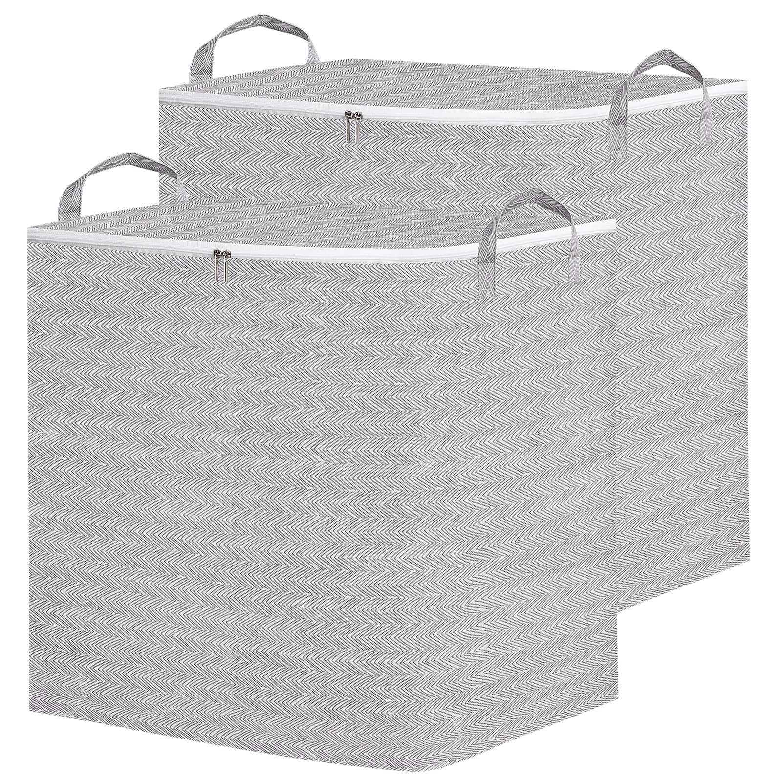 Plliocse Clothes Storage Bag, 110L Storage Organiser Boxes with Lids, Foldable Box for Storing Bedding with Carry Handles (2 Pack)