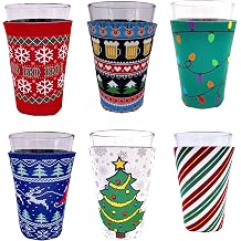 Christmas Holiday Pattern Pint Glass Coolie Variety 6 Party Pack