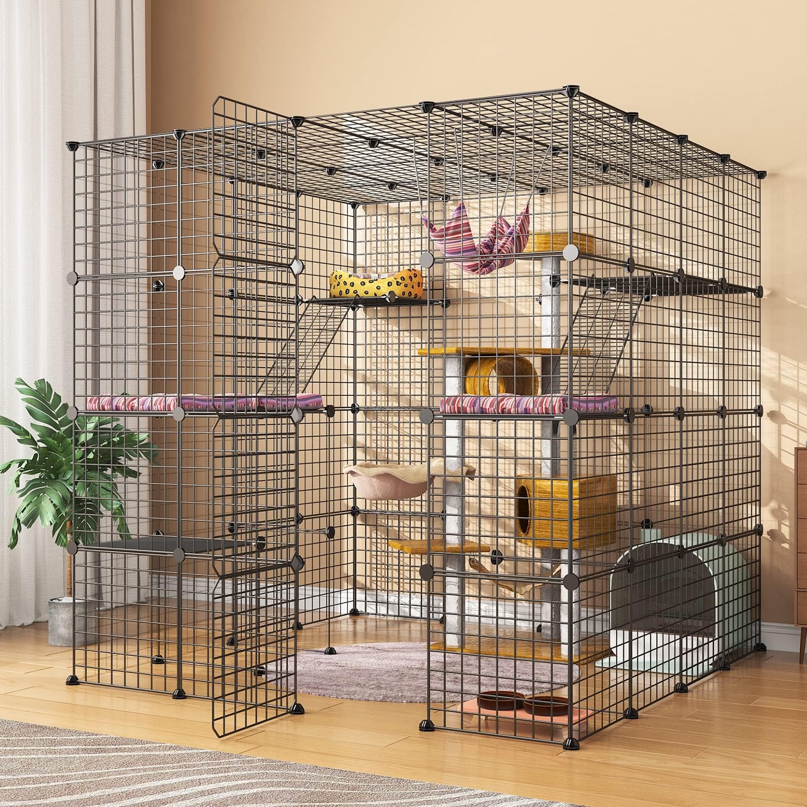 Oneluck Large Cat Cage Indoor Cat Playpen Metal Wire Kennels Crate Small Animal Cage for Kitten Guinea Pig, Bunny and Chinchilla Ideal for 1-3 Cat,