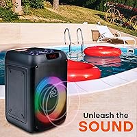 Vista 7 de Pyle Altavoz portátil Bluetooth para fiestas con woofer de 8 pulgadas, función TWS, batería recargable de 100W, entrada de micrófono, eco, control