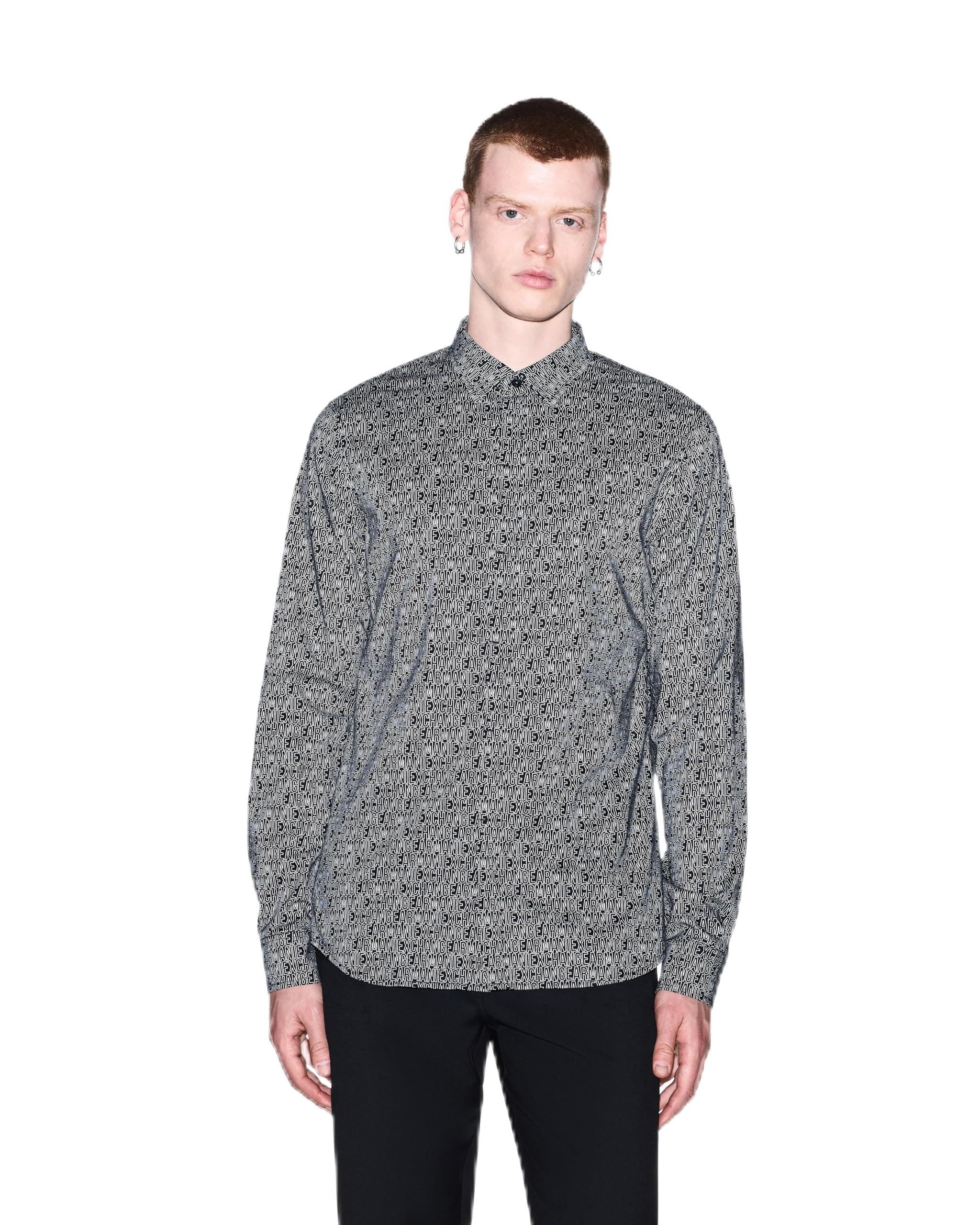 Armani Exchange XM000625 AF13184 Camicia Maniche Lunghe, Nero - Bianco - 159578002931_XS