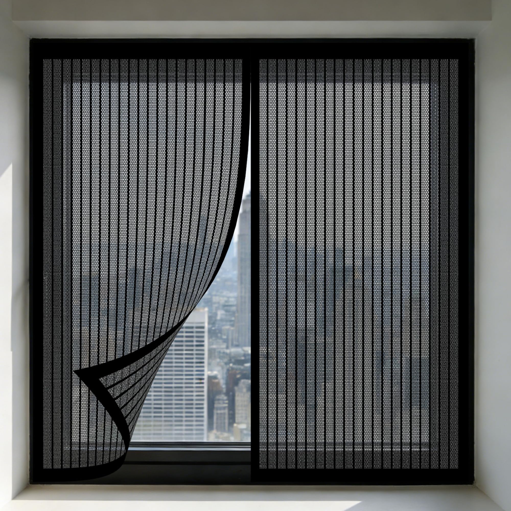 Magnetic Fly Screens Windows 115 x 115 cm Prevents Insects Flies Mosquitoes from Entering The Room Fly Screen for Window Easy Install for Living Room Bedroom Offfice, Black