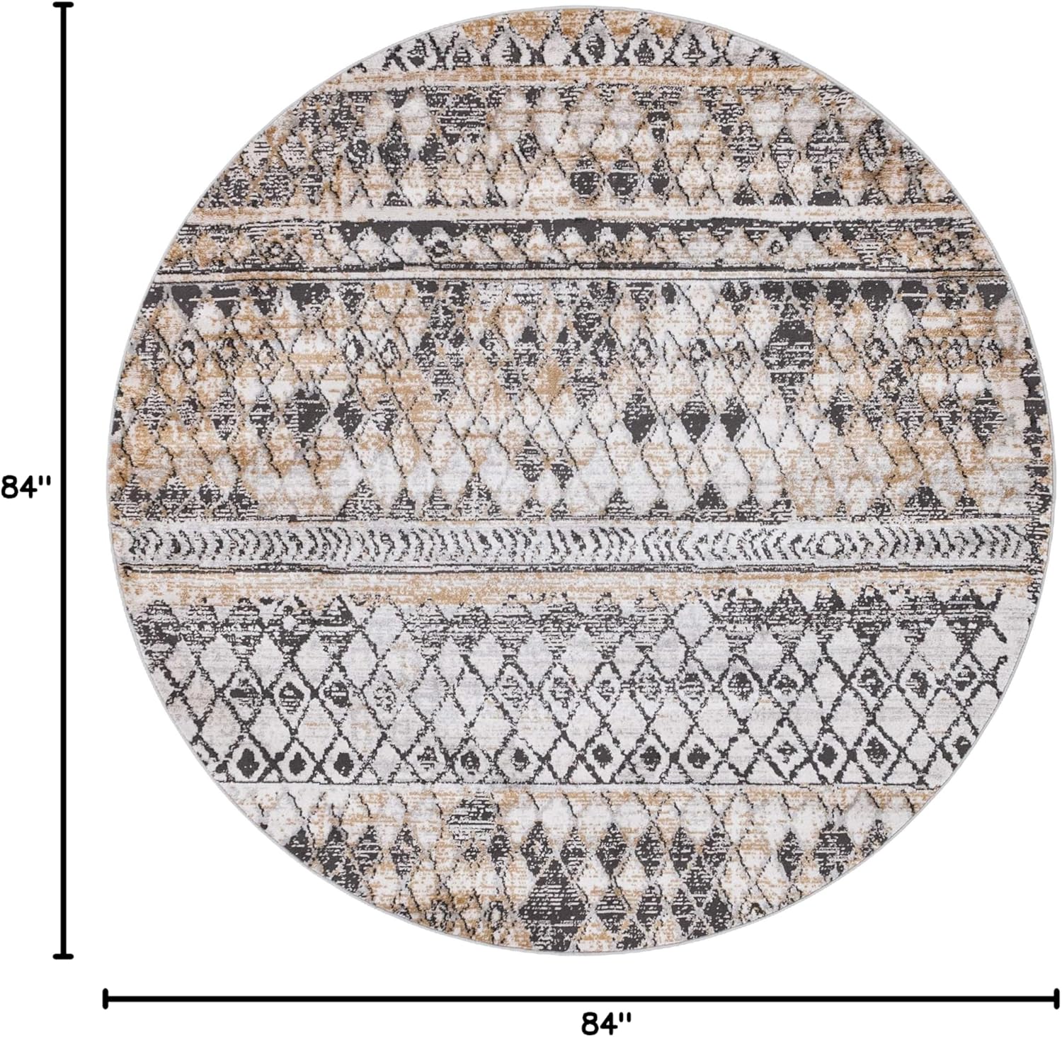 Rugs.com Leipzig Collection Round Rug – 7 Ft Round Beige Low-Pile Rug Perfect for Kitchens, Dining Rooms