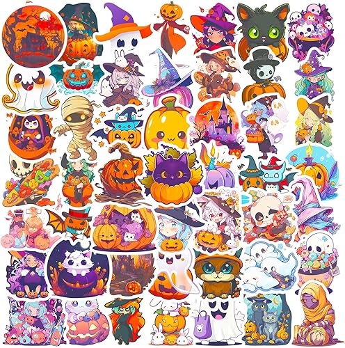 Miniatura 6 de 100 calcomanías con temática de calabaza de Halloween no repetidas para niños, regalos de fiesta de vinilo, impermeables, para fiestas, Halloween,
