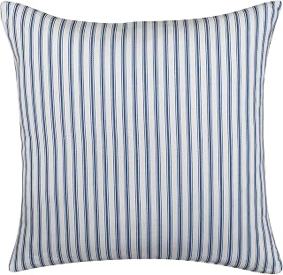 Linen Loft Nautical Cotton Ticking Stripe Cushion Cover. Seaside Inspired Navy Blue and Bright White Marine Stripe Design. 17x17 Square Cushion Cover Only.