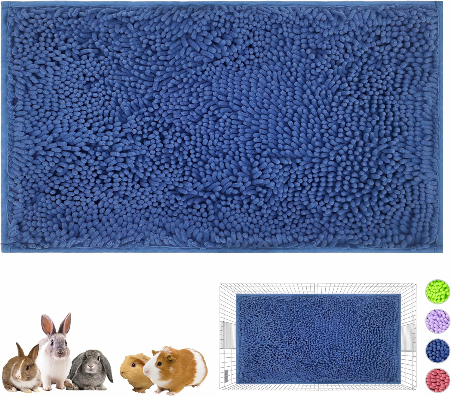 Guinea Pig Cage Liner Bedding 47x24, Washable Guinea Pig Bed Mat, Extra Absorbent Rabbit Pee Pad Reusable, Non-Slip Fleece Blanket for Bunny and Small Animal Cage Accessories (Blue, 47"x24")