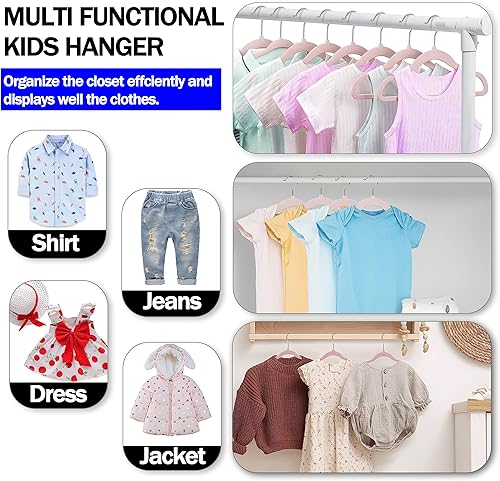 Miniatura 6 de Perchas de terciopelo para niños, paquete de 50 perchas duraderas de tela para niños para armario, perchas perfectas para niños pequeños para uso
