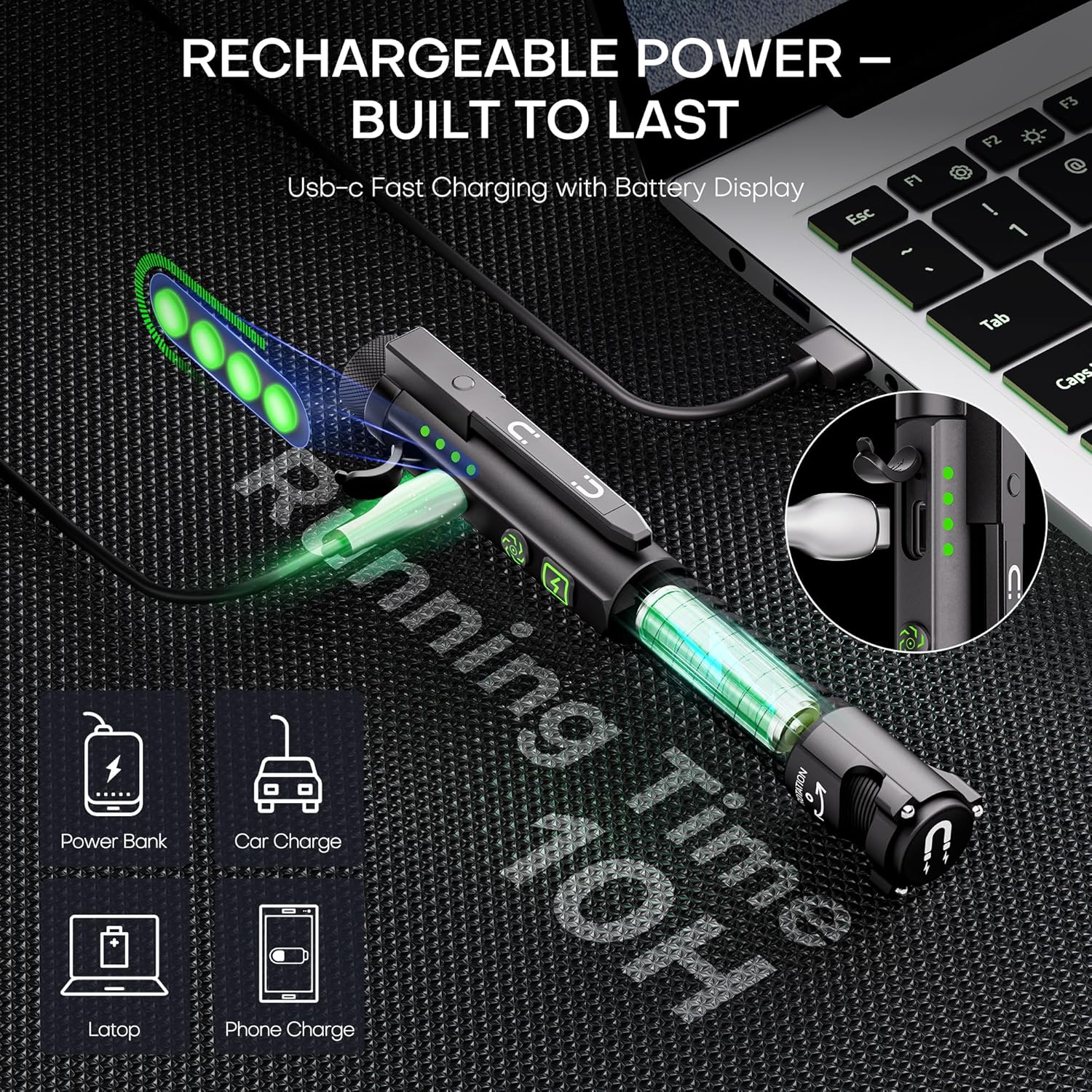 EDC Flashlight Rechargeable,800 Lumen Small Flashlight with Magnetic Clip & Base, 11 Modes LED Flashlight,Glass Breaker&Bottle Opener, USB-C Flashlight for Working,Home and Emergency