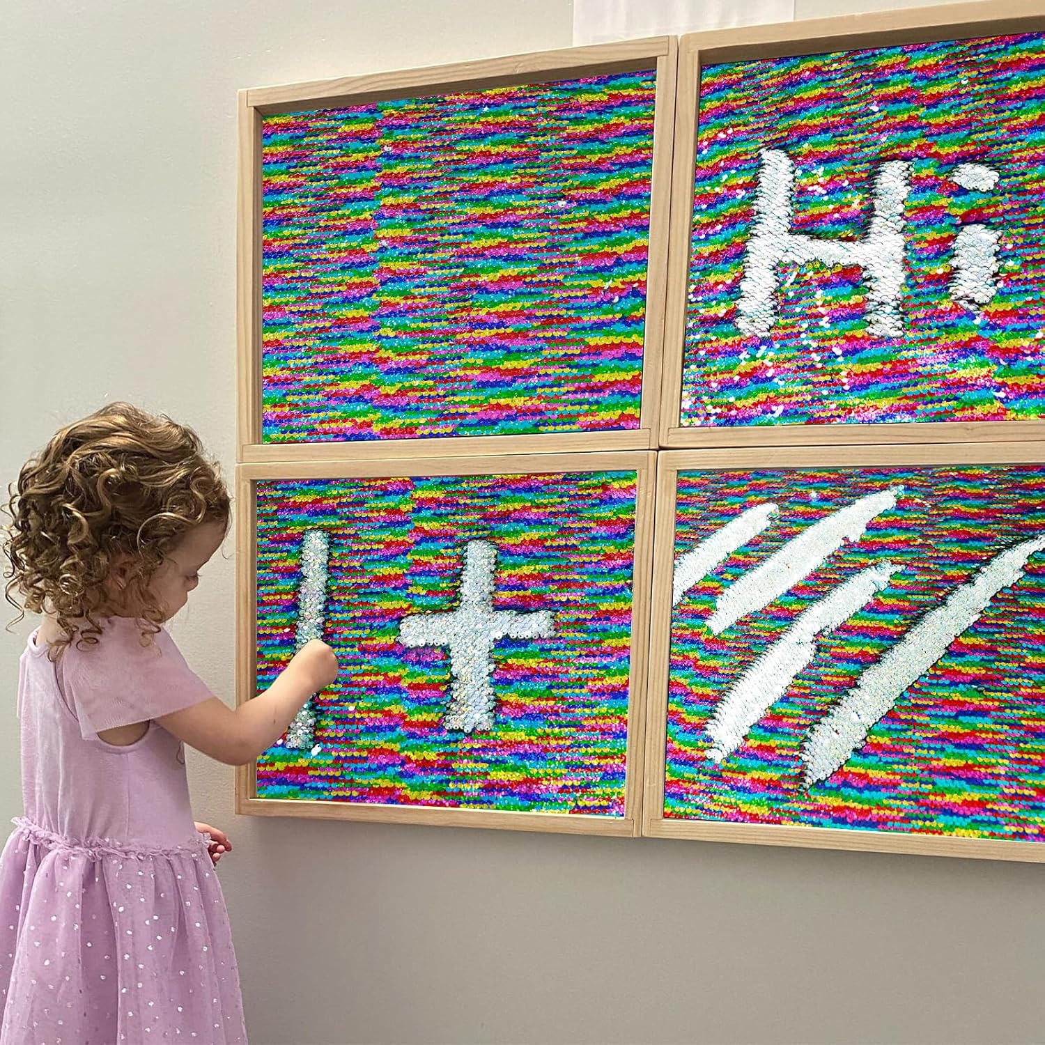 VOK Sequin Flip Fabric by The Yard, Reversible Glitter Fabric for Graffiti, Bridal Dress, Wedding Decorations, Sewing, DIY Handmade (5 yd, Iridescent + Silver)