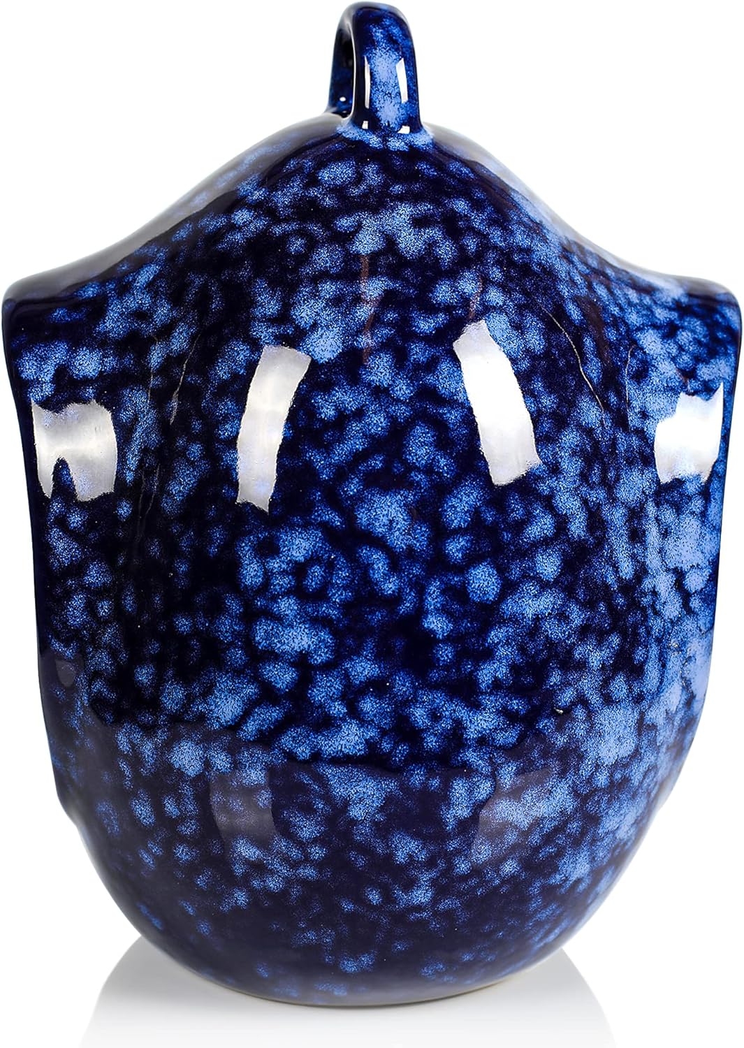 Byer of Maine Egg Fly Through Bird Feeder for Outside, Easy to Refill, High Fired Porcelain Stoneware with Glossy Glaze, 2lbs, Mottled Blue, 8”x6”x7”