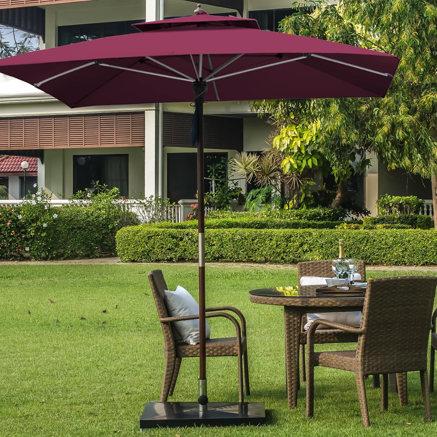 Fofetbfo 9.8x9.8FT Square Patio Umbrella Replacement Canopy, 8 Ribs Cantilever Umbrella Replacement Canopy, Two Tiered Umbrella Replacement Canopy Top Cover for Yard Garden(Canopy ONLY)(#2)