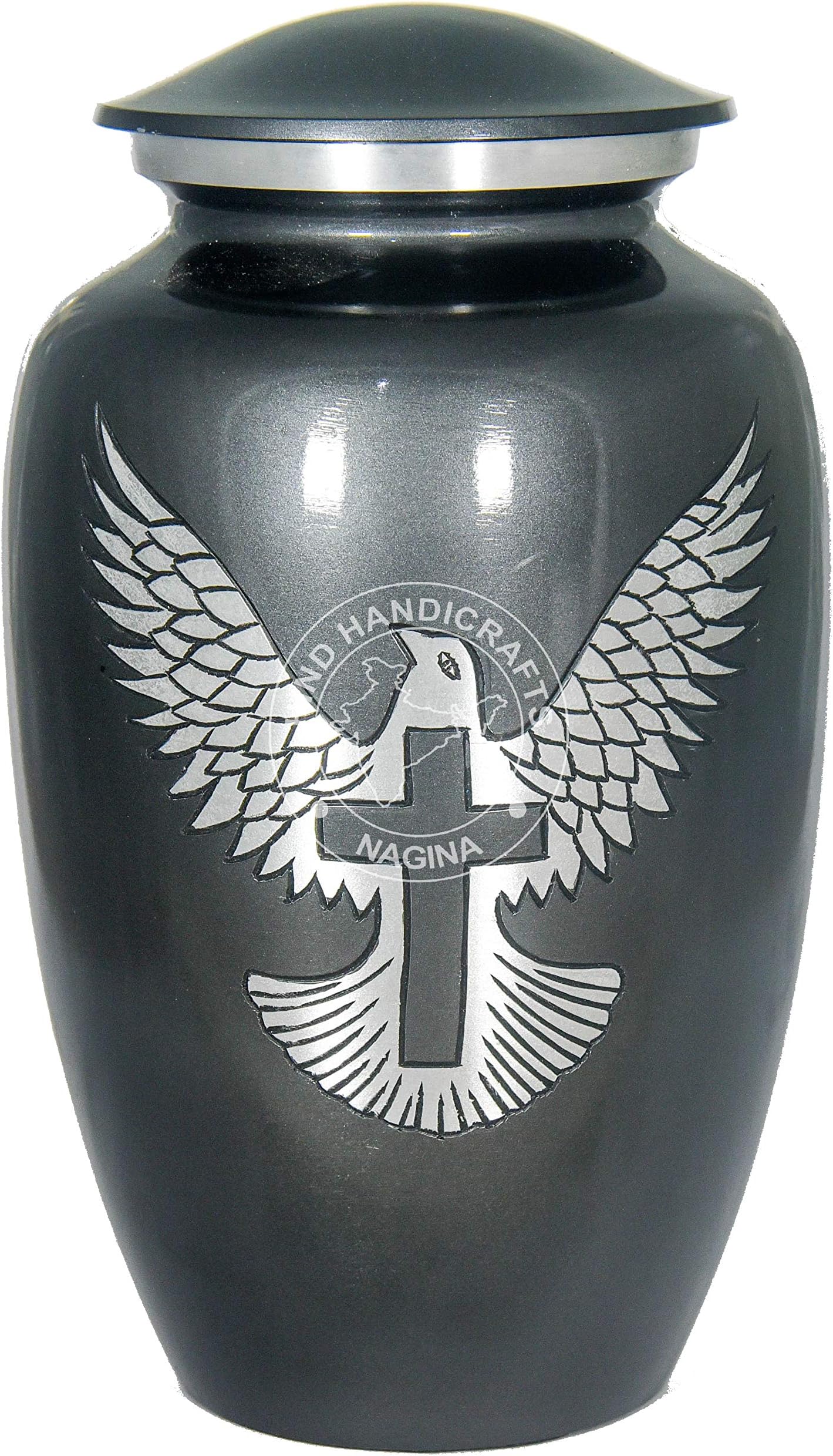 Silver Engraved Cremation Urn for Human Ashes Adult Funeral Urn Handcrafted - Large Burial Urn for Human Ashes -7.5" x 7.5" x 9.5"- 200lbs or 91kg - Bag Included (Matte Black)