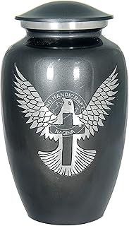 Hind Handicrafts Silver Engraved Cremation Urn for Human Ashes Adult Funeral Urn Handcrafted - Large Burial Urn for Human Ashes -7.5