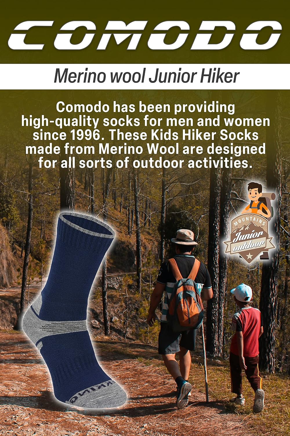 Kids Merino Wool Hiking Socks | Comodo | Boys Outdoor Lightweight Trekking Socks