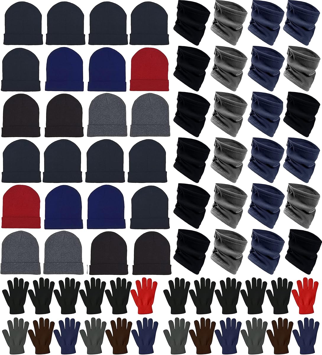 72x Winter Gloves, Beanies, Neck Warmers Unisex Bulk Pack Donation Charity Care Package Bundle