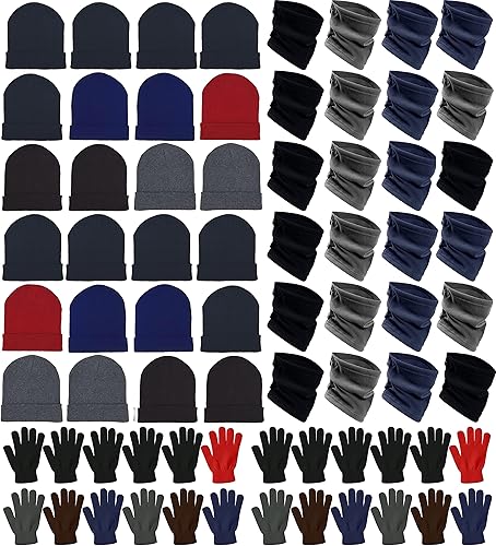 72 guantes de invierno, gorros, calentadores de cuello, unisex, paquete a granel, donación benéfica