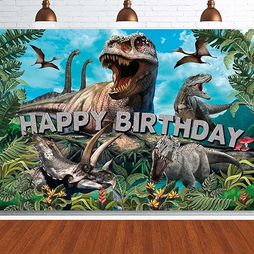 Miniatura 1 de Fondo de dinosaurio fondo de dinosaurio de 7 x 5 pies fondo de dinosaurio para decoración de fiesta de cumpleaños pancarta de dinosaurio con
