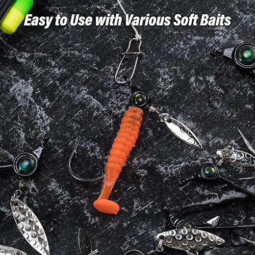 Miniatura 8 de Dr.Fish Paquete de 10 plantillas de pesca Underspin Heads Mustad Hooks 3D Eye Crappie Jig Heads Round Jig Willow Blade Sin Pintar Jig Water Bass