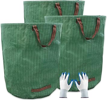 72 Gallons Garden Bag Collapsible Reuseable Heavy Duty Garden Waste Bags for Lawn Yard Leaf Trash Debris Garden bags with Gardening Gloves3-Pack