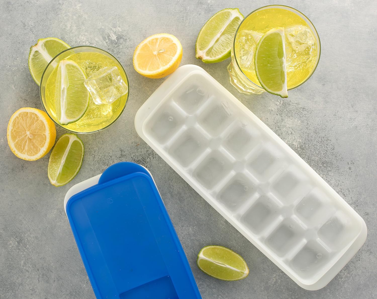 Ice Cube Trays with Lids | Stackable & No Spill, Covered Ice Cube Tray Set with Removable Covers | White & Blue (Pack of 2) by BloominGoods