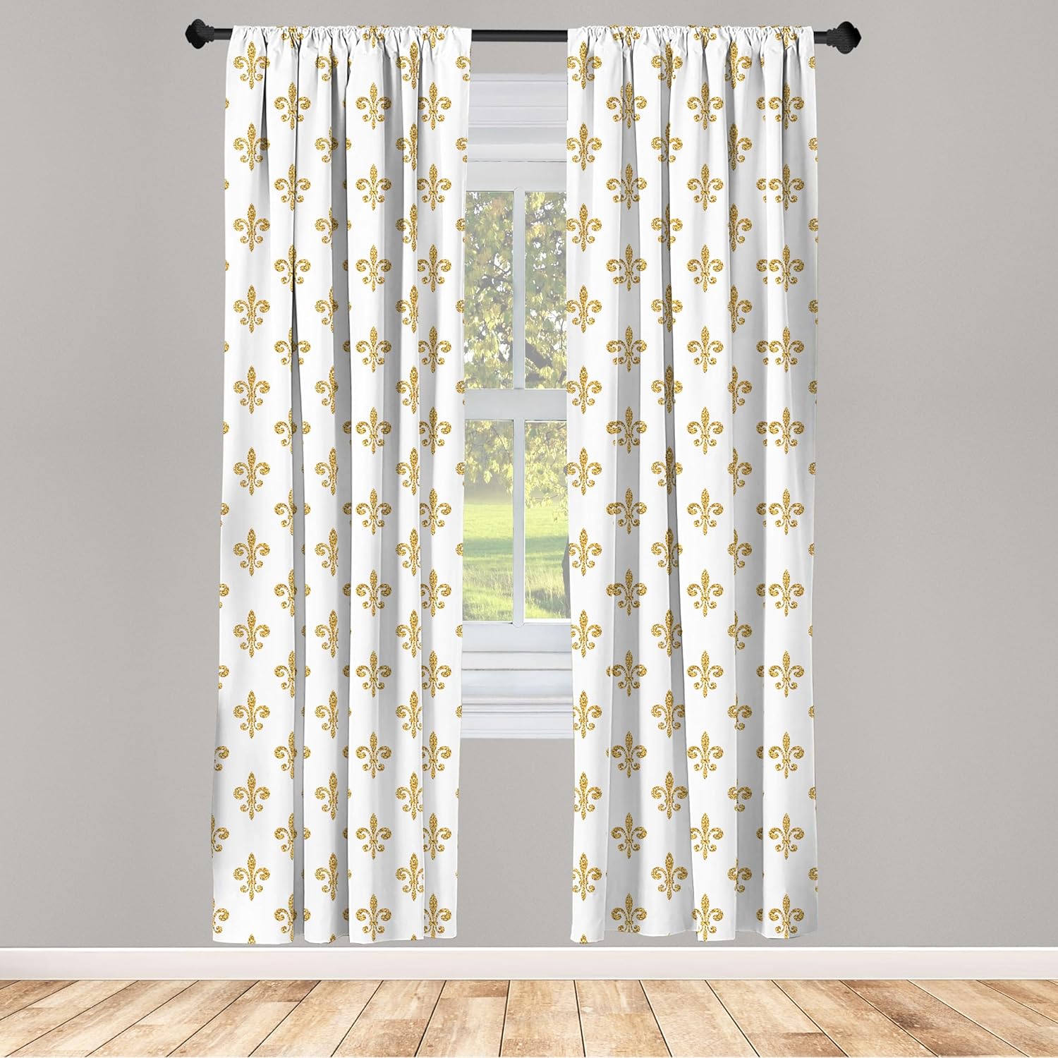 Ambesonne Fleur De Lis Window Curtains, Vintage European Lily Aristocratic Dignified Majesty Print, Lightweight Decor 2-Panel Set with Rod Pocket, Pair of - 28" x 95", White Yellow