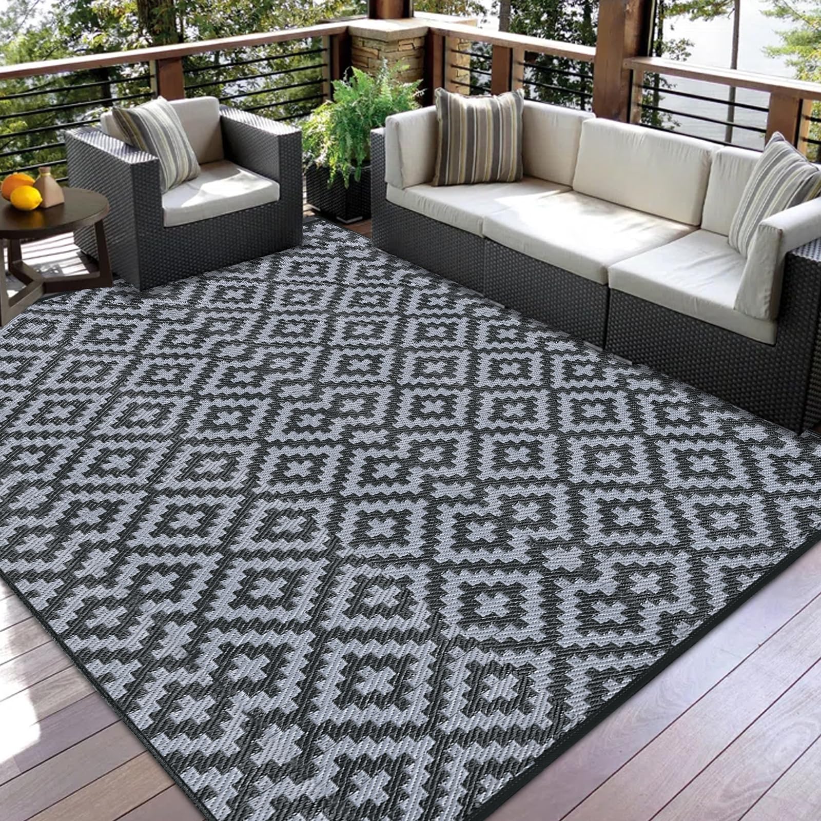 Alishomtll Tappeto per esterni, 180 x 275 cm, resistente alle intemperie, in polipropilene, impermeabile, per terrazze, giardino, balcone, reversibile, resistente ai raggi UV, per barbecue, picnic