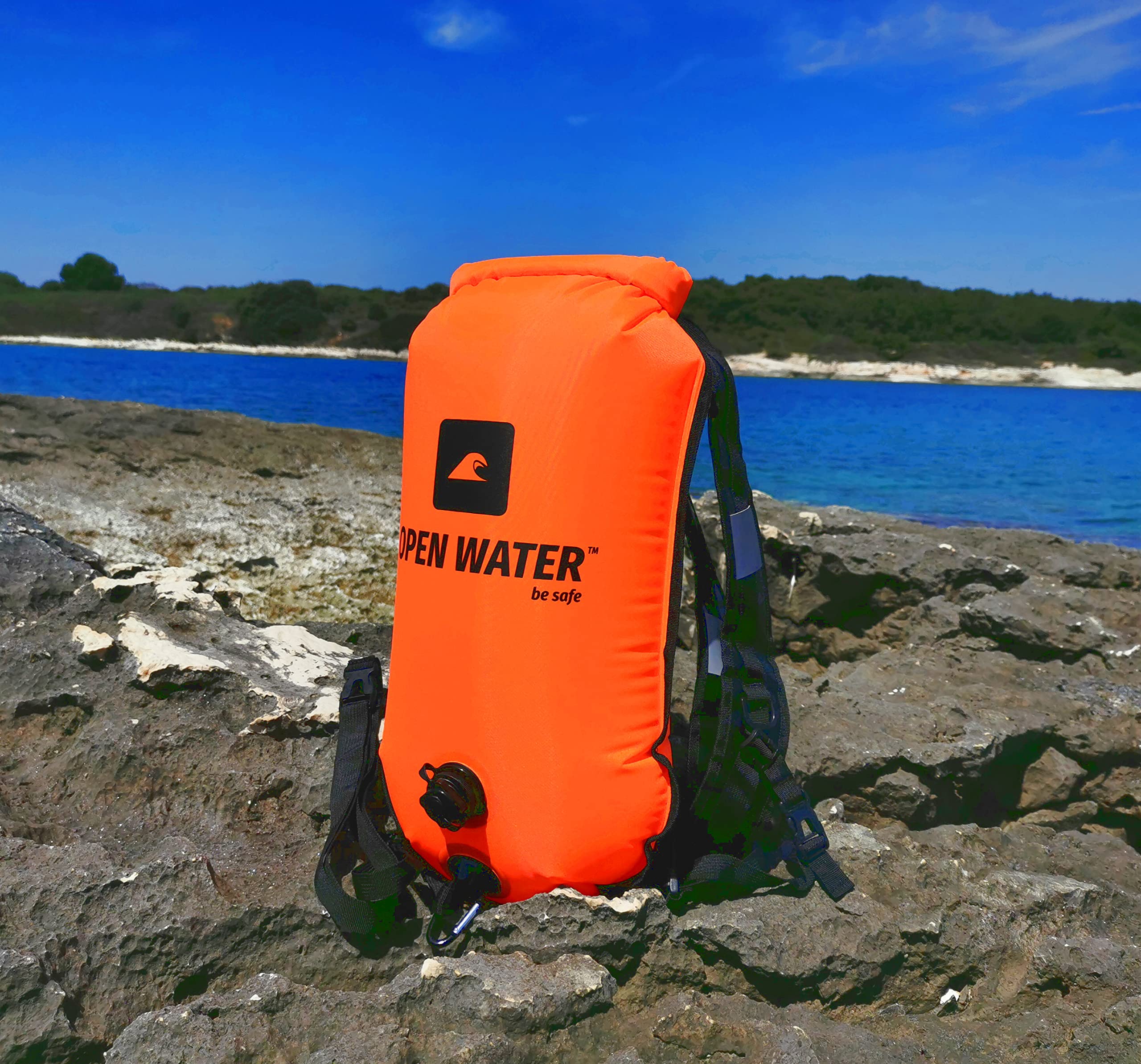 OPENWATER Bouée gonflable pour la natation et le sac à dos 3en1 - grande bouée avec une poche sèche pour les choses 28L - bouée de triathlon