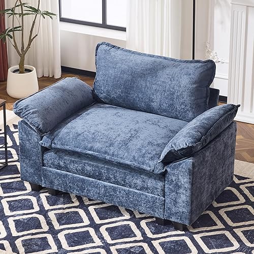 Vista 20 de VINGLI Silla Individual Mediana Negra en Nube con Otomana Chenille Negro