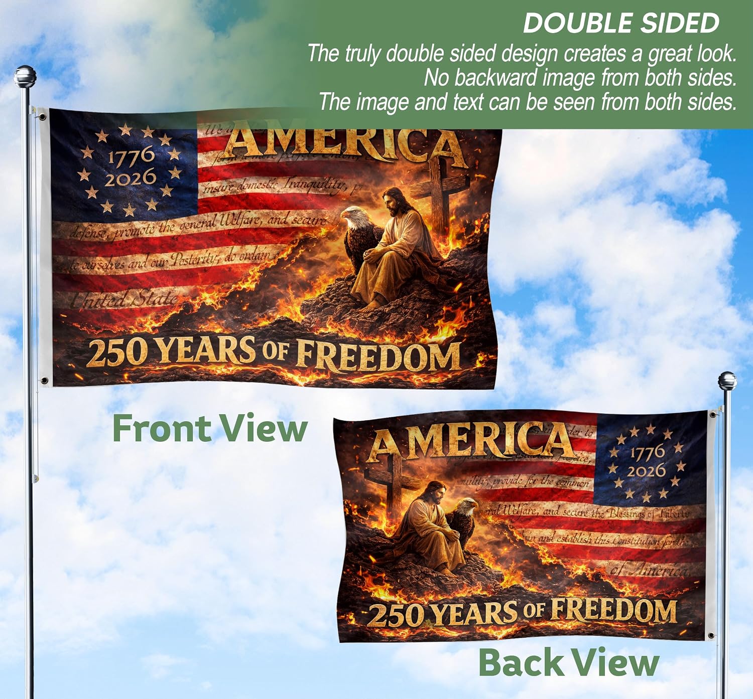 250 Years Christian Flag With Brass Grommets, Patriotic Cross Design Decor House, Christian Patriot American Flags, 250 Years Of Freedom Flag 3x5 Ft, Double-sided Printing, 1776-2026 Commemorative Banner 3