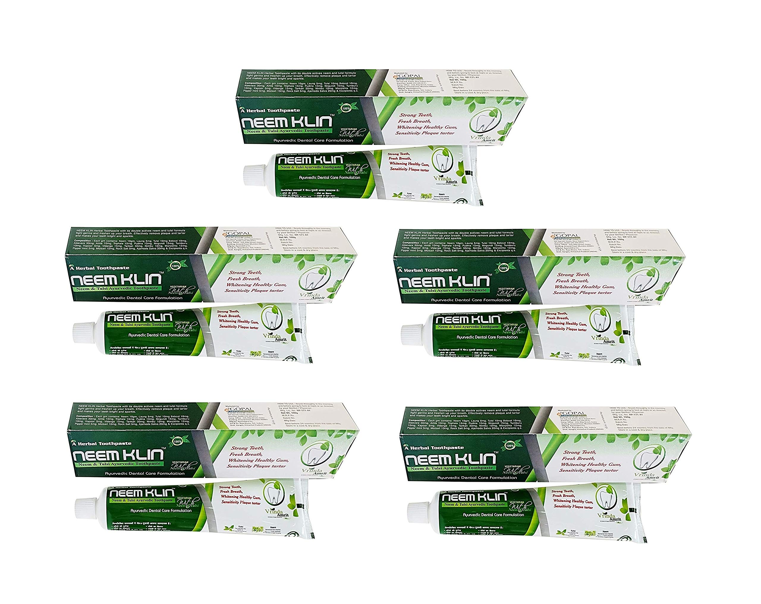Vrinda Neemklin Herbal - Neem & Tulsi Extract - Ayurvedic Toothpaste For Shiny & Healthy Teeth (Pack Of 5)-image-45