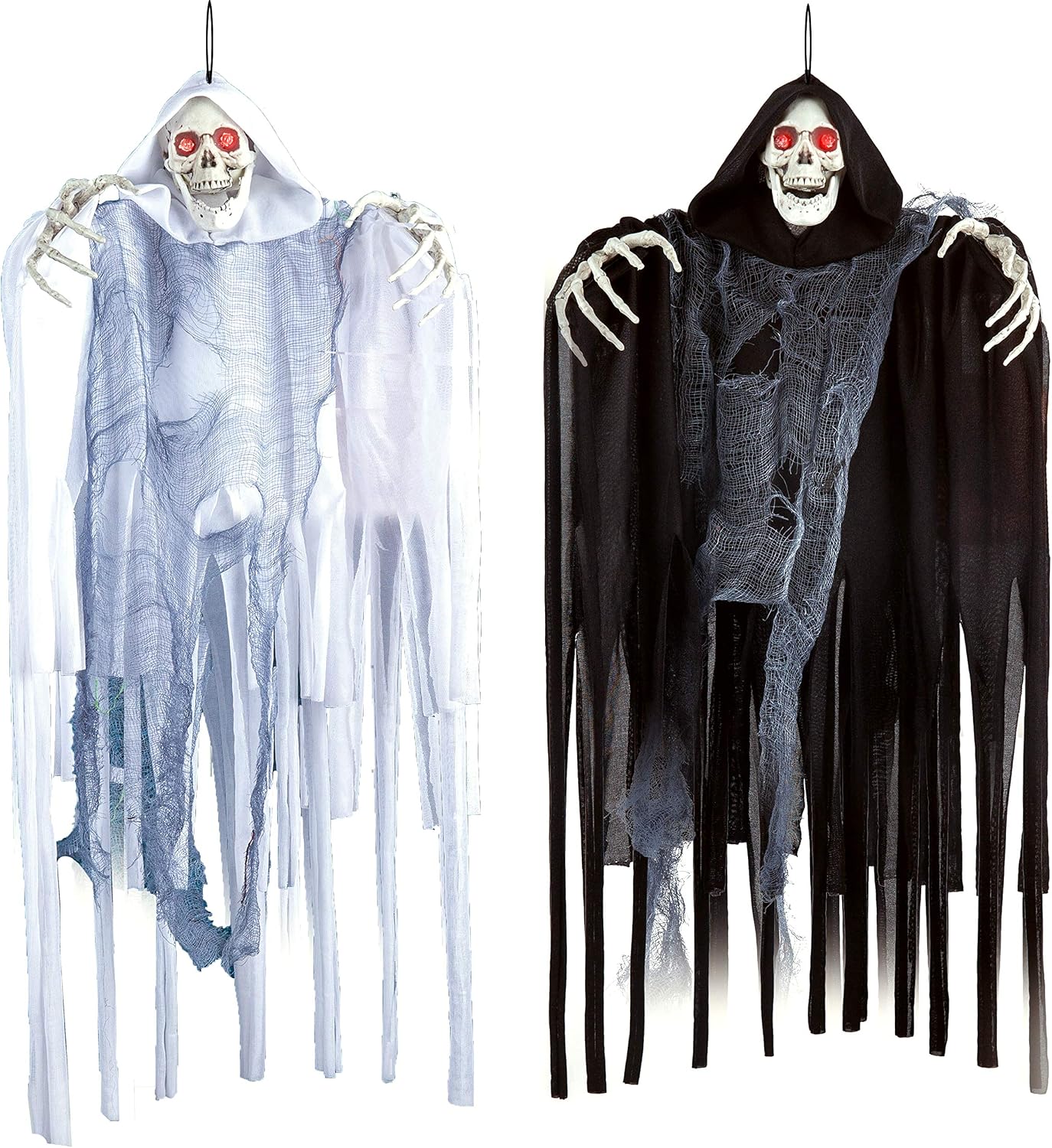 JOYIN 23.6” Halloween Hanging Grim Reapers (2 Pack), Hanging Ghosts with Led Eyes, Creepy Sounds and Shaking Motion for Indoor and Outdoor Halloween Decorations, Holiday Decoration Yard Decorations