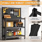 48" H Workbench with Pegboard, Heavy Duty Metal Tool Work Table with Storage Shelves and Wheels, Adjustable Work Bench for Garage, Warehouse, Workshop, Office, Commercial