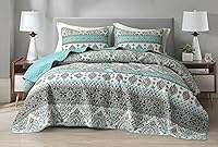 Vista 11 de Chezmoi Collection Daisy - Juego de edredón de 3 piezas con estampado de retazos – Colcha reversible ligera de microfibra prelavada, tamaño Queen