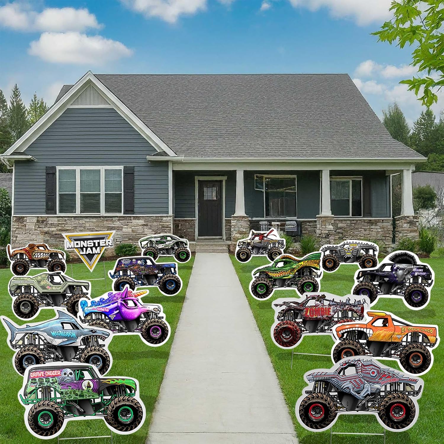 Monster Jam Yard Signs - Mega Yard Kit for Kids Birthday Party - 15 Signs, Metal Stakes - Officially Licensed Monster Truck Decorations