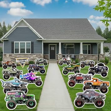 Monster Jam Yard Signs - Mega Yard Kit for Kids Birthday Party - 15 Signs, Metal Stakes - Officially Licensed Monster Truck Decorations