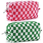 ZLFSRQ 2Pcs Checkered Pencil Case Cute Pencil Pouch for Teens Checkered Makeup Bag Medium Travel Cosmetic Bag Preppy Makeup Pouch for Purse Aesthetic Zipper Toiletry Bags Organizer(Pink/Green)