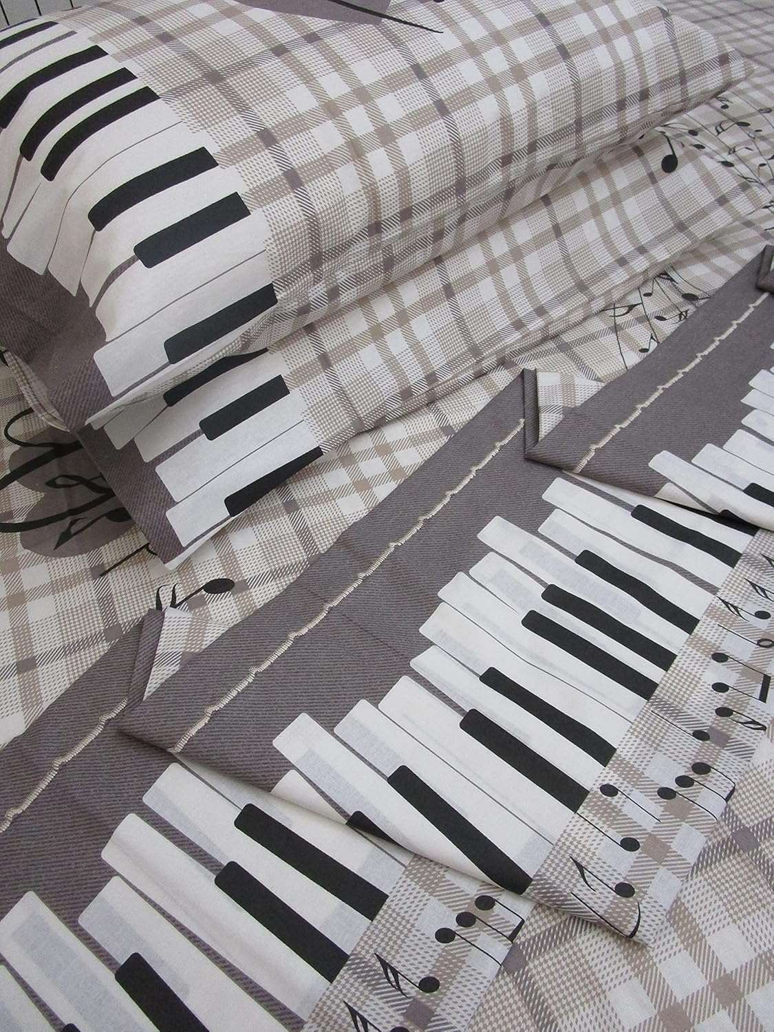 Double bed set MUSIC AND HEARTS Colour: Grey-Red 100% Cotton Natural Fiber MADE IN ITALY MAXI Sizes New 2021!!!! (Grey)
