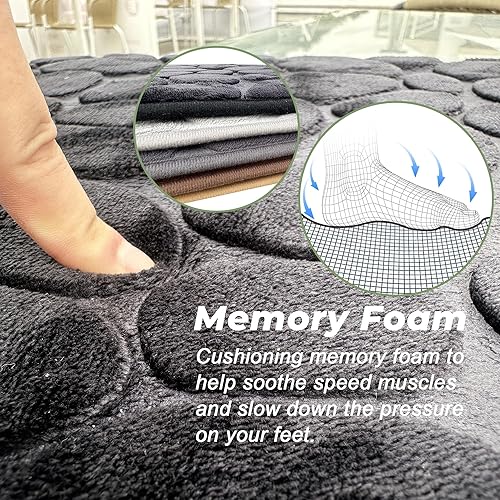 Miniatura 5 de Tapete de baño absorbente de espuma viscoelástica, antideslizante, súper absorbente de agua, lavable, color negro, 24 x 16 pulgadas